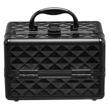 Portable Mini Aluminum Makeup Case Professional Cosmetic Box with Mirror & Adjustable Dividers 2 Trays (Black)